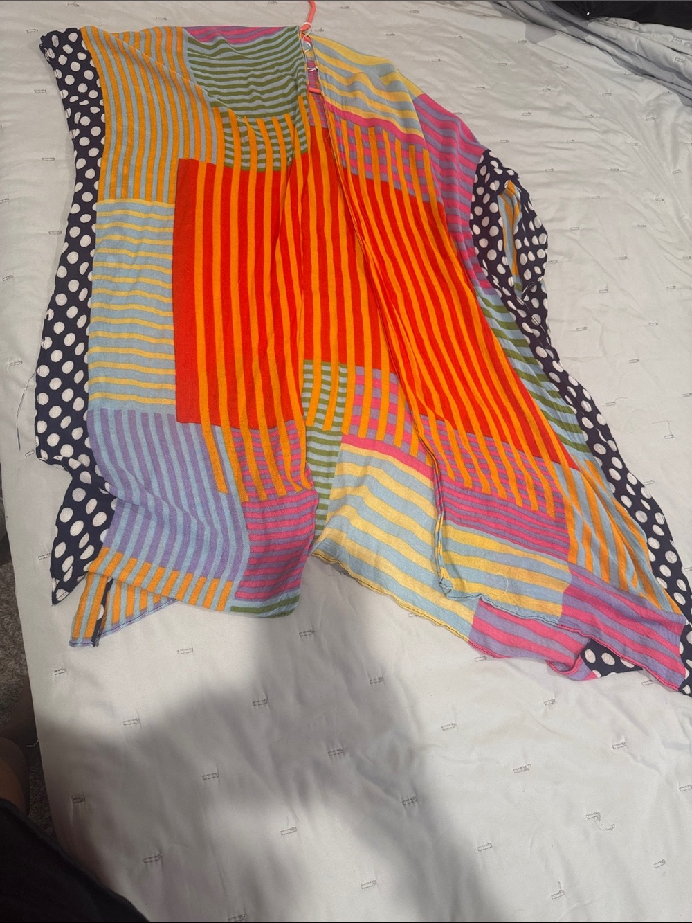Colorblock Striped & Polka Dot Lightweight Wrap Top